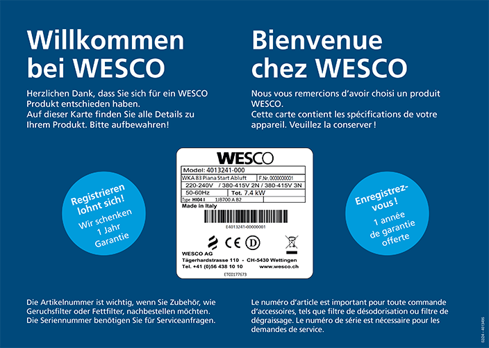 Carte bleue d’enregistrement Wesco